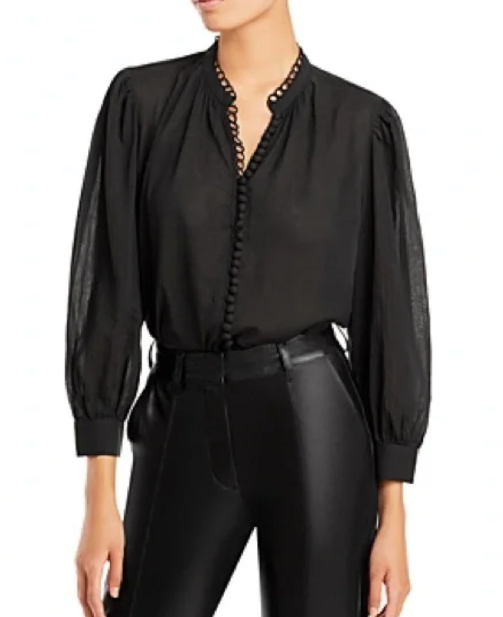 Sundays Cora Blouse Black Cotton Long Balloon Sleeve Button Front Boho XS NWT